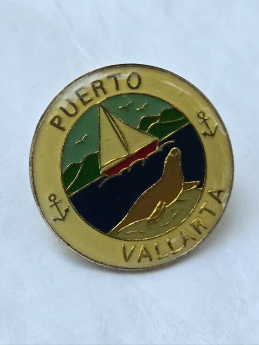 80's Puerto Vallarta Lapel Pin Mexico Souvenir Pinback Button Brooch Fashion VTG